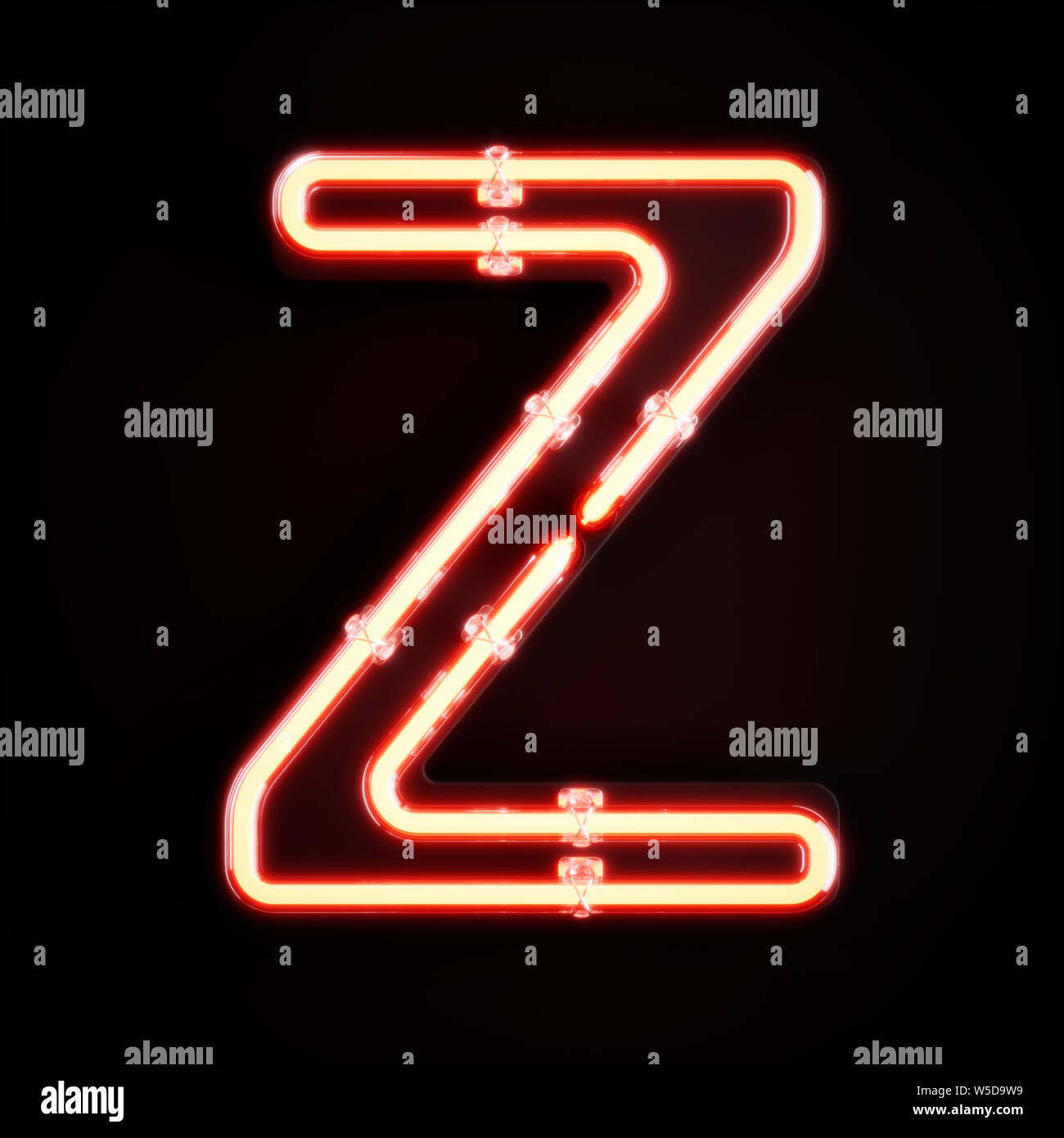 Neon light caractère alphabet Z font. Tube neon glow lettres effet sur fond noir. Le rendu 3D Banque D'Images