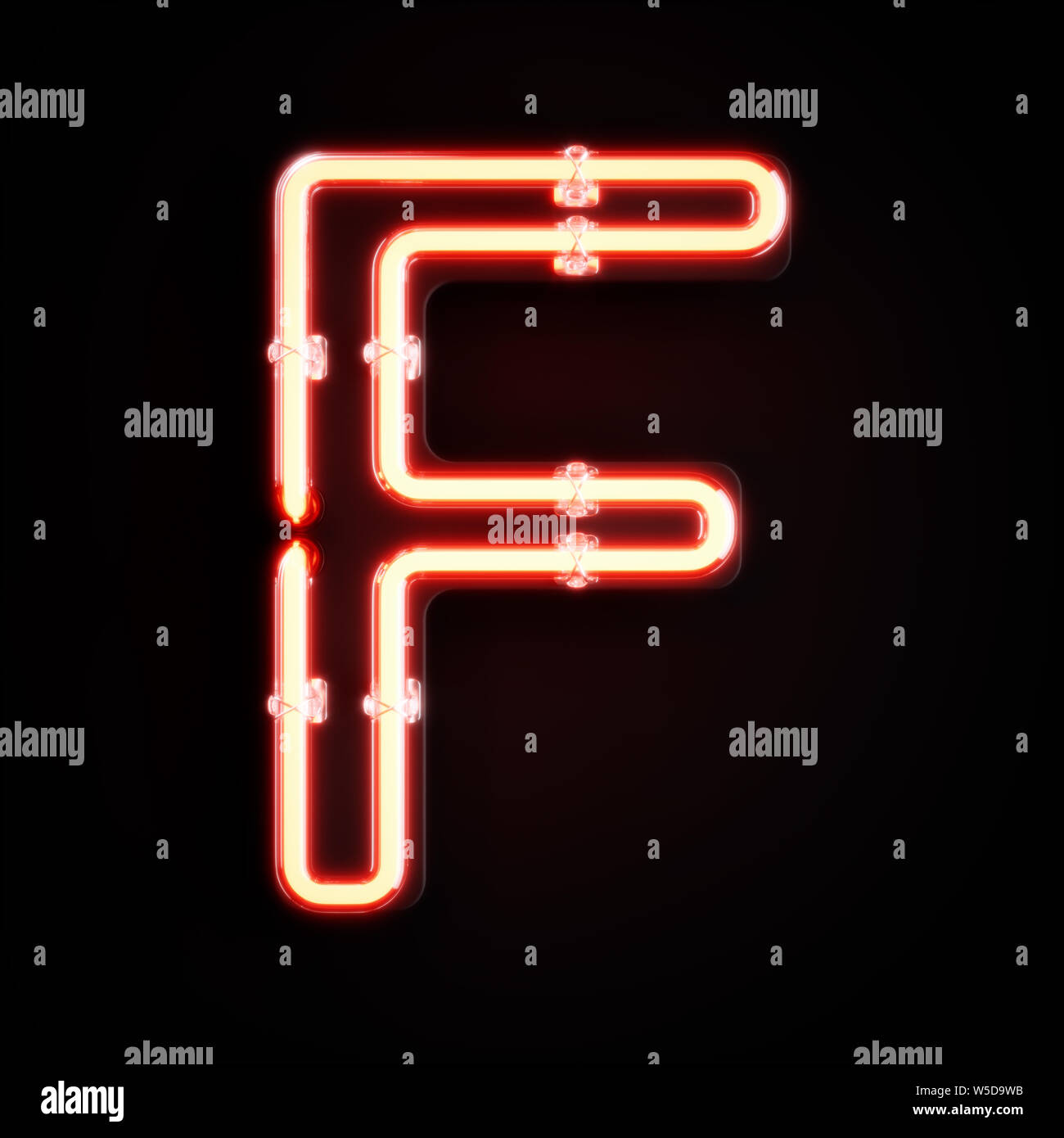 Neon light caractère alphabet F font. Tube neon glow lettres effet sur fond orange. Le rendu 3D Banque D'Images