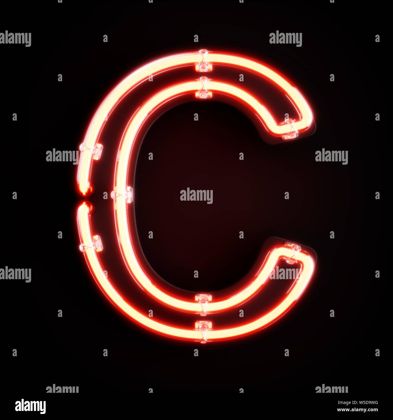 Neon light caractère alphabet C font. Tube neon glow lettres effet sur fond orange. Le rendu 3D Banque D'Images