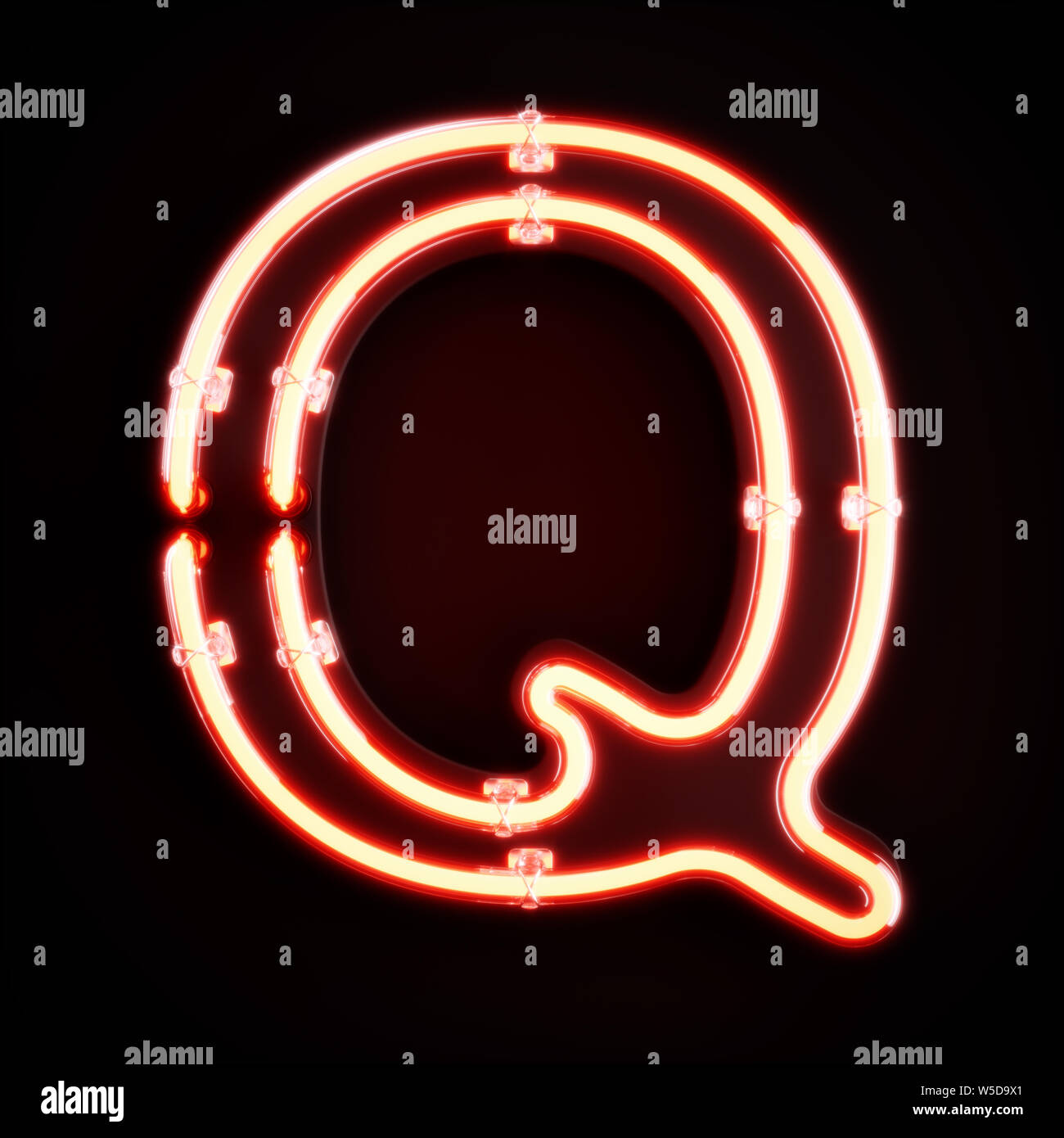 Neon light caractère alphabet Q font. Tube neon glow lettres effet sur fond orange. Le rendu 3D Banque D'Images