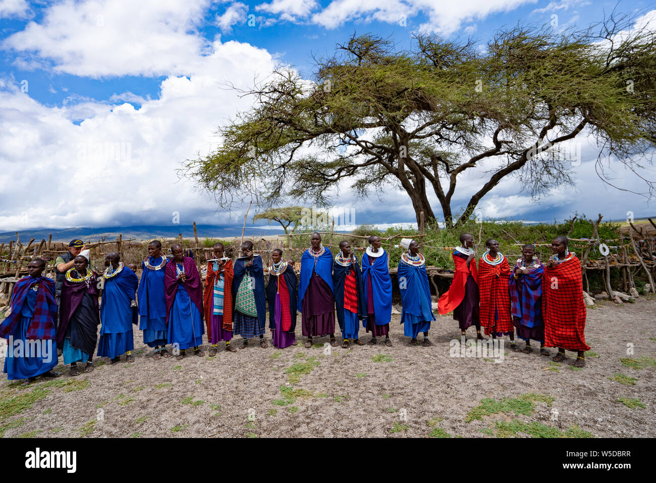 Saut Masai traditionnelle à une danse Masai Village, la Tanzanie, l'Afrique de l'Est Banque D'Images