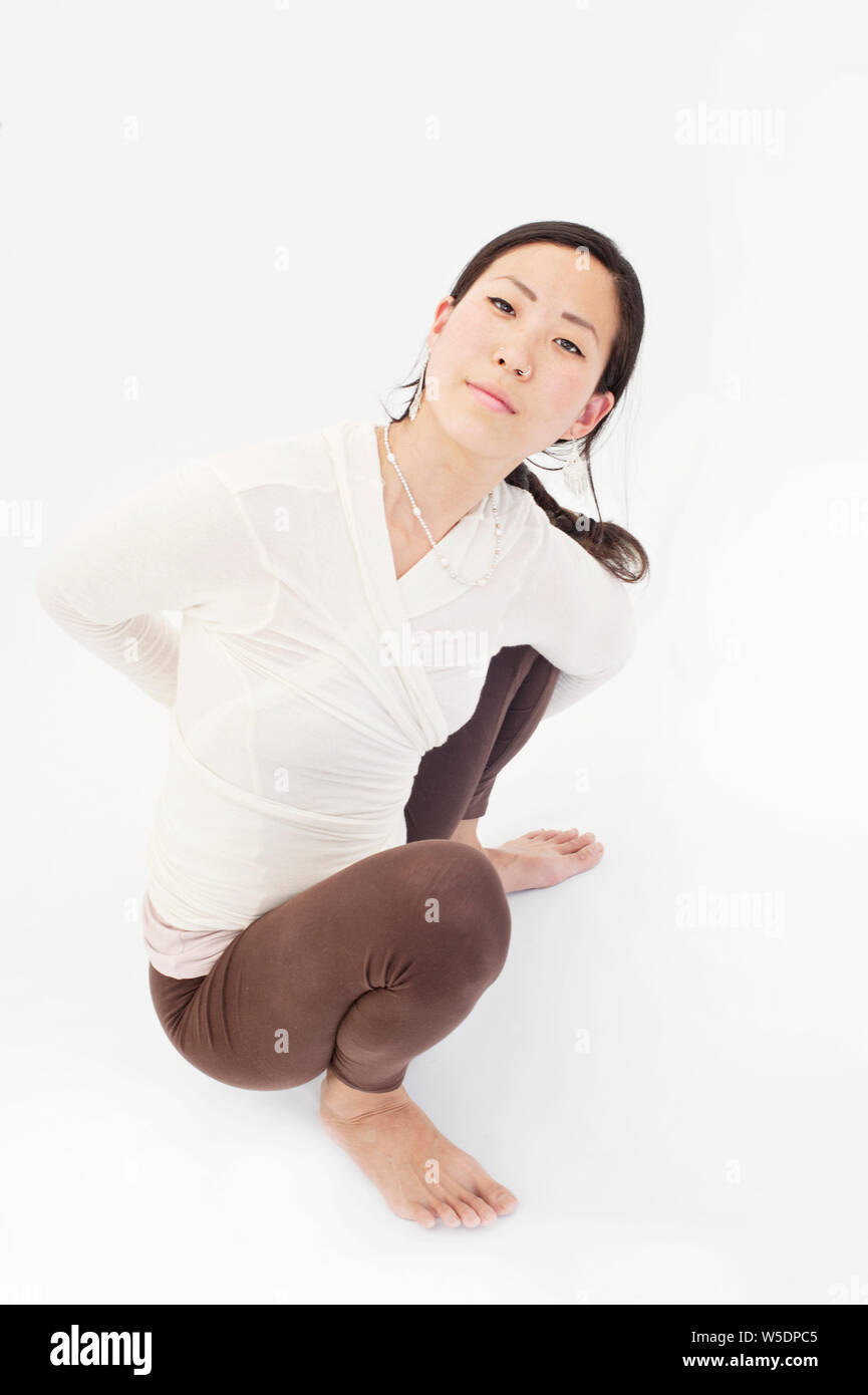 Belle asiatique spirituel yoga femme coréenne. Banque D'Images