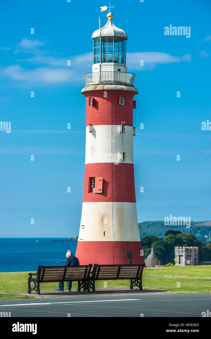 Smeaton's Tower phare sur le front de mer de Plymouth Hoe, sur la côte sud du Devon, Angleterre. UK. Banque D'Images