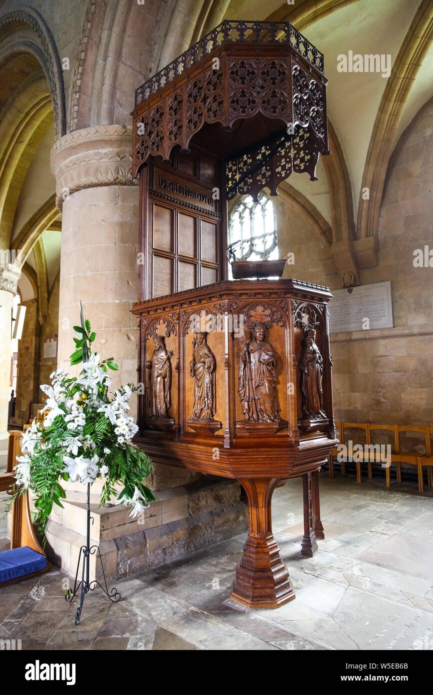 La chaire, conçu par G. F. Bodley en 1896, dans l'église cathédrale de Southwell Minster, Southwell, Nottinghamshire, Angleterre, RU Banque D'Images