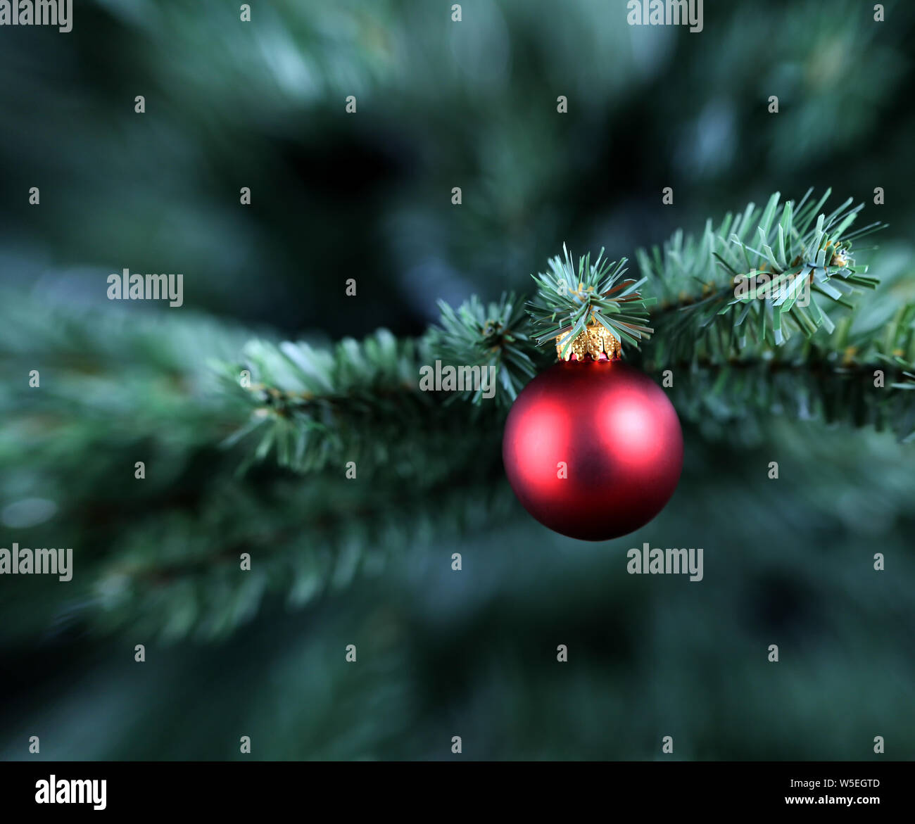 Seul traditionnel Christmas ornament hanging sur arbre artificiel Banque D'Images