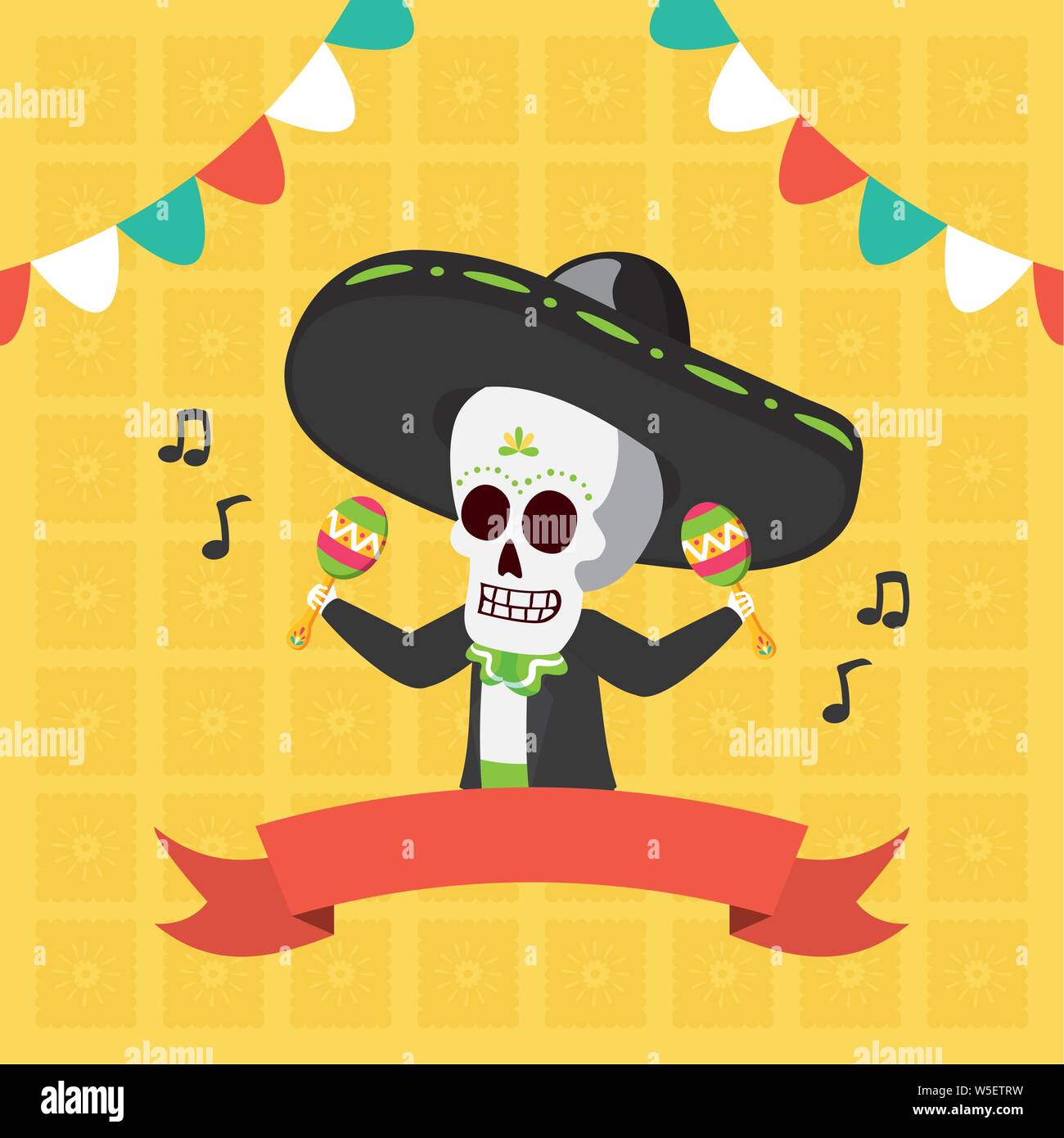 Squelette avec les maracas célébration viva mexico Illustration de Vecteur