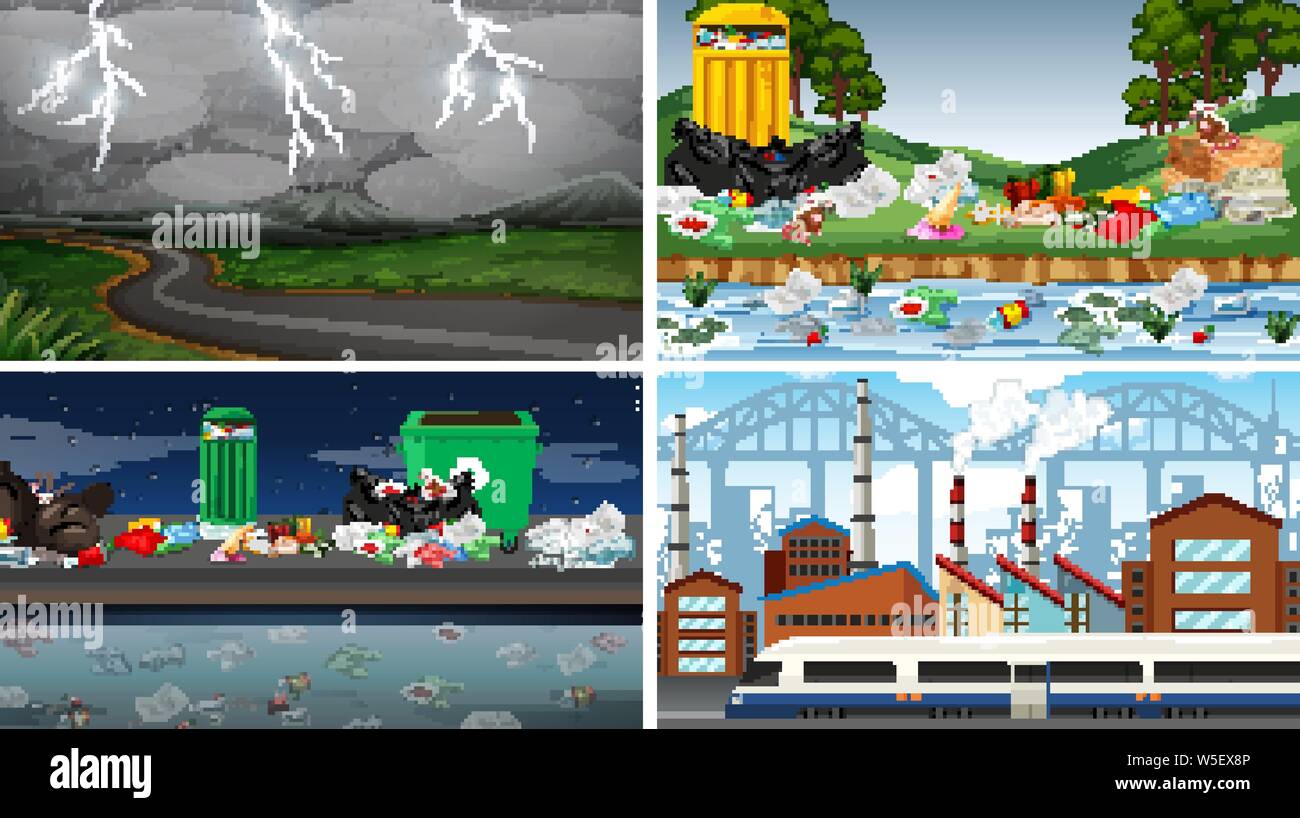 Ensemble de scènes polluées illustration Illustration de Vecteur