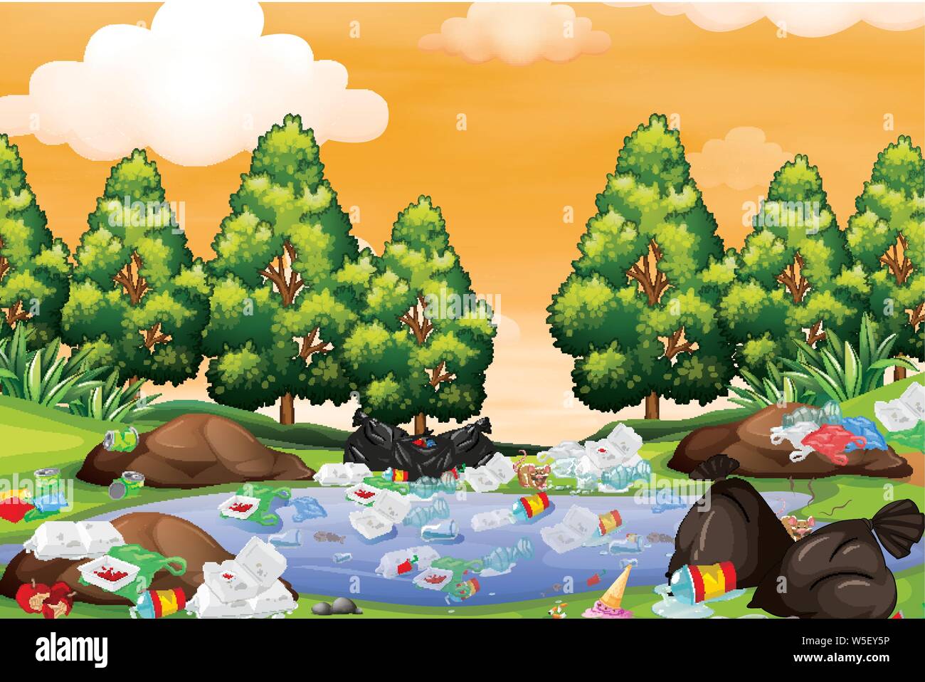 Les ordures dans l'illustration de la scène du parc Illustration de Vecteur