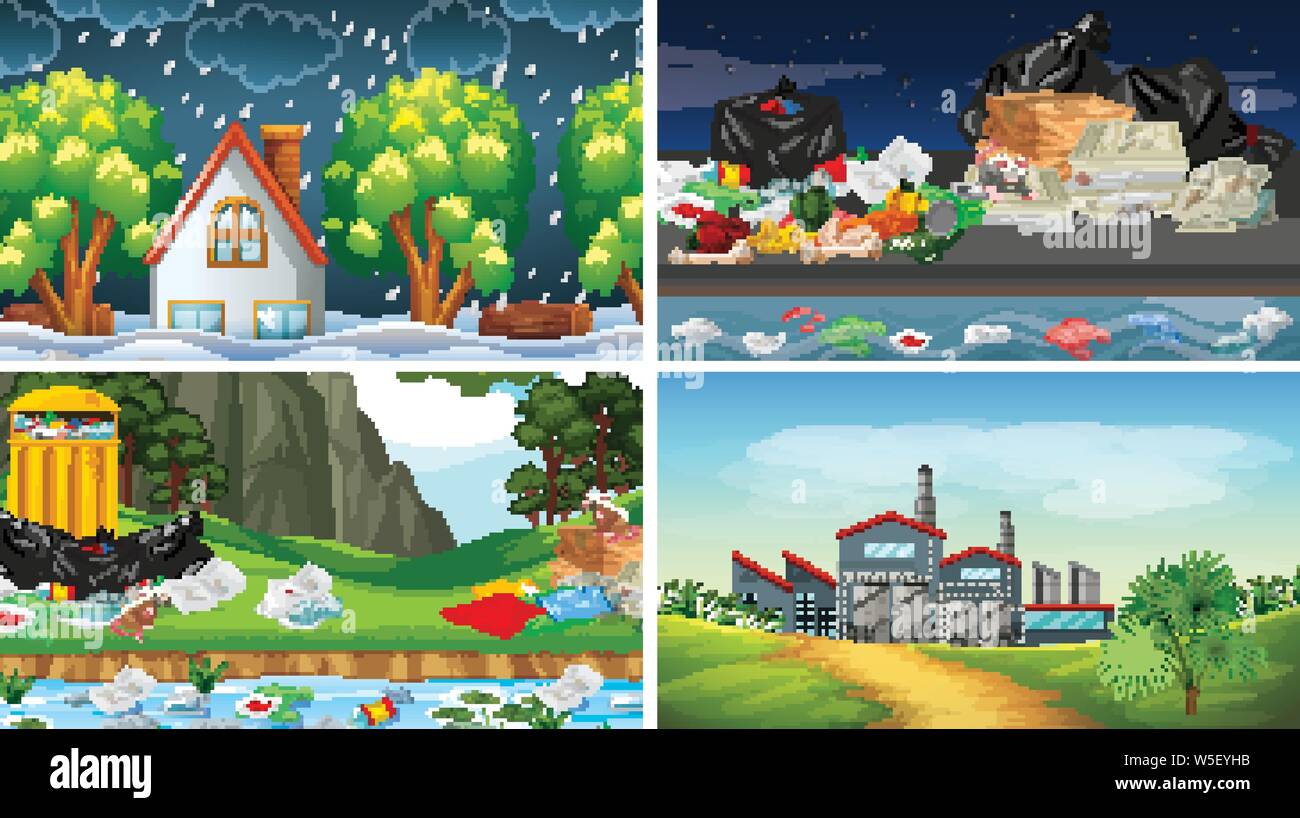 Ensemble de scènes polluées illustration Illustration de Vecteur