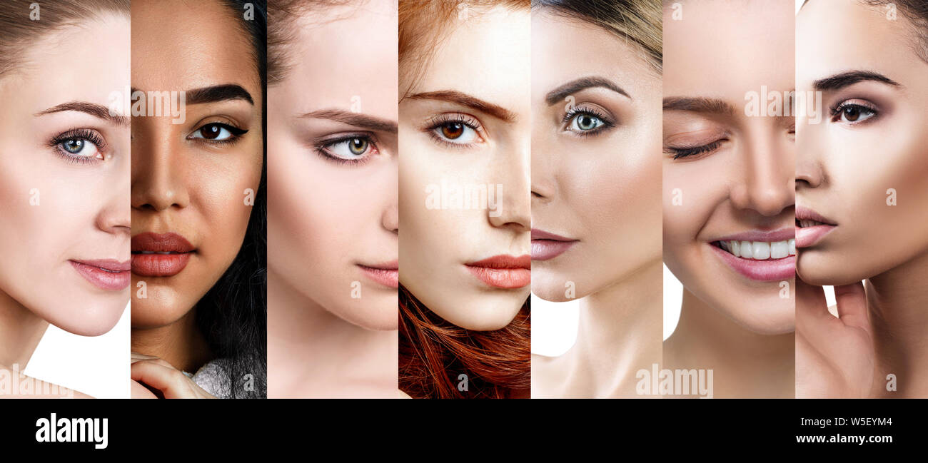 Collage de belle femme ddifferent avec une peau parfaite. Banque D'Images