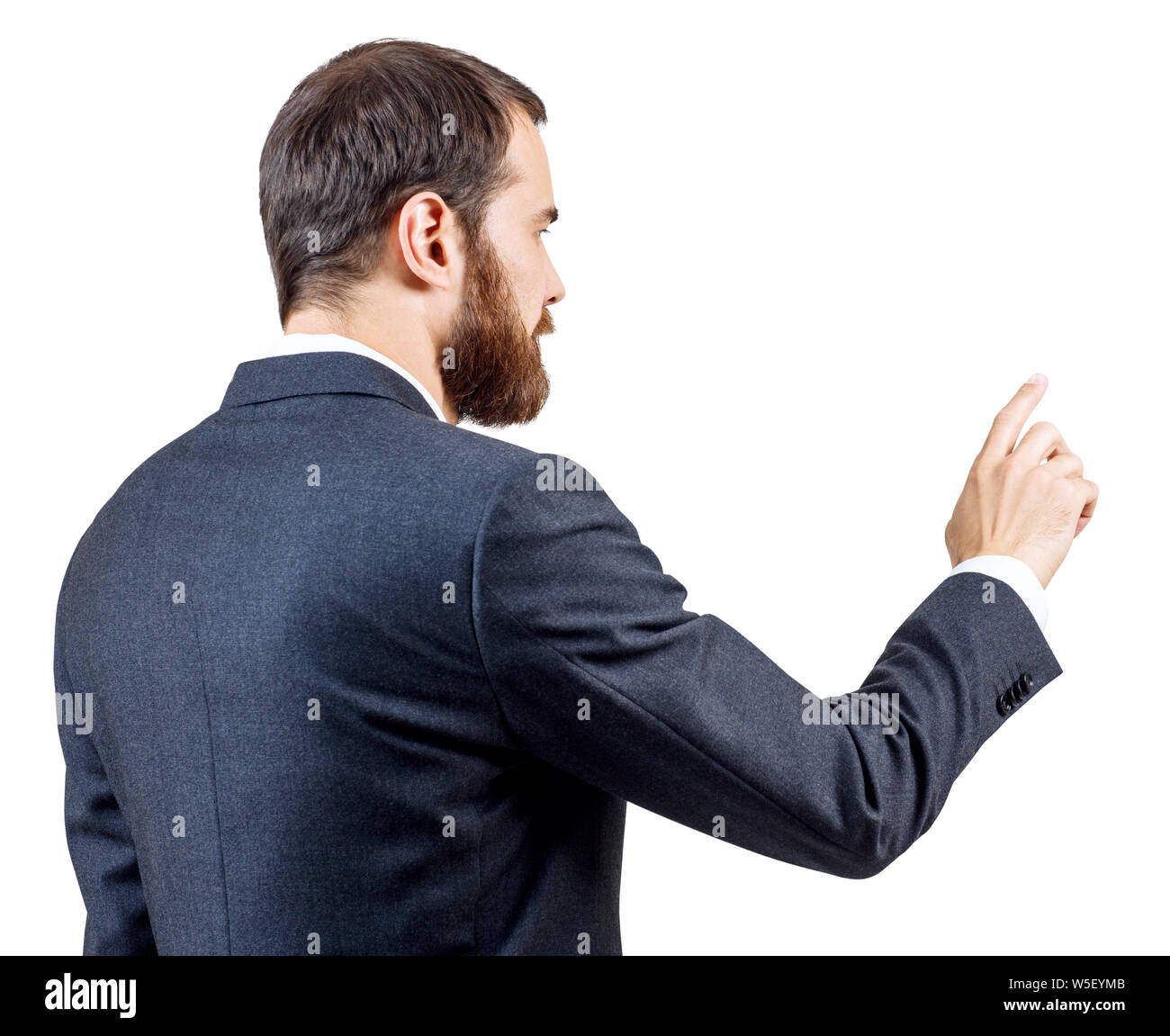 Businessman with beard pointing ou touché par l'index. Banque D'Images