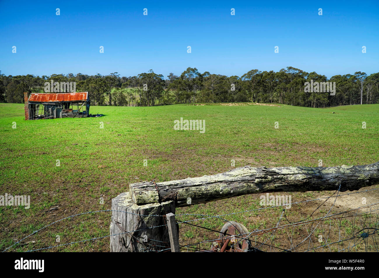 Ancienne maison de ferme du bois abandonné abandonné dans la campagne Banque D'Images