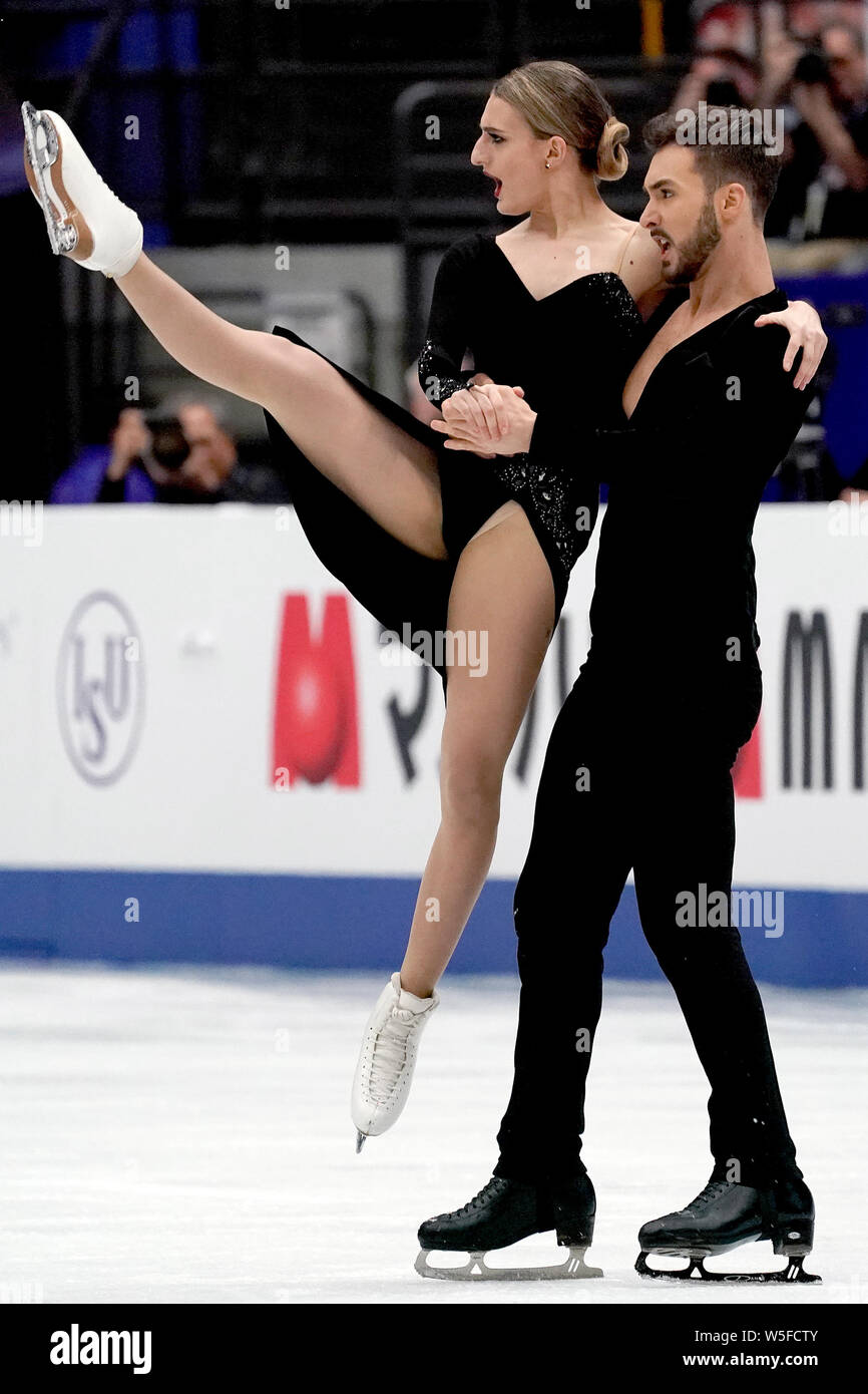 Les danseurs sur glace française Gabriella Papadakis et Guillaume Cizeron rivaliser en danse sur glace danse rythmique de l'ISU World Figure Skating Championships 2019 Banque D'Images
