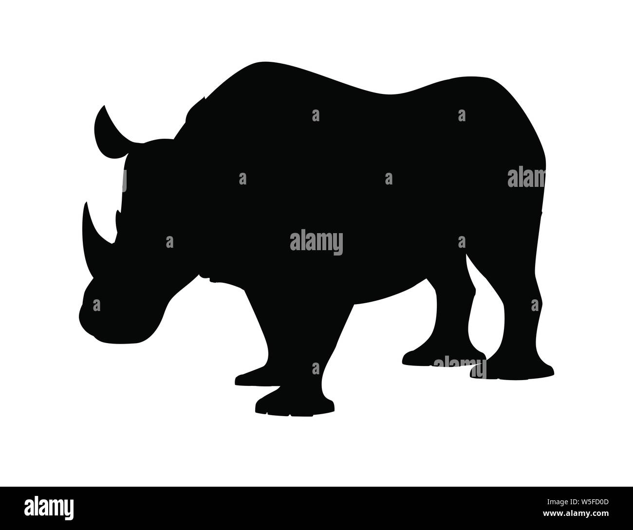 Silhouette noire de rhinocéros d'Afrique vue de côté cartoon animal télévision design vector illustration isolé sur fond blanc. Illustration de Vecteur