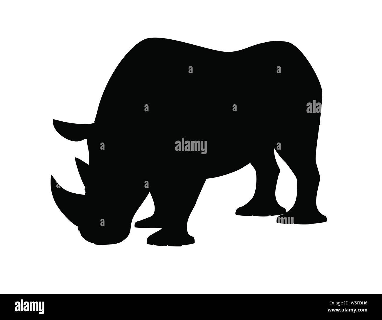 Silhouette noire de rhinocéros d'Afrique vue de côté cartoon animal télévision design vector illustration isolé sur fond blanc. Illustration de Vecteur
