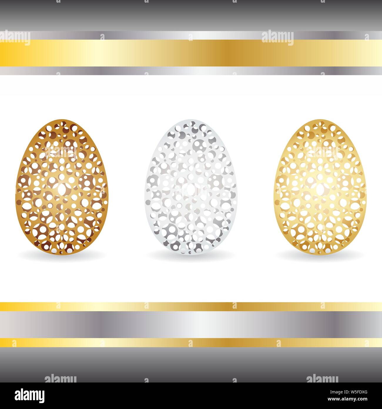 Ensemble d'oeufs métalliques sur un fond blanc. Illustration de Vecteur