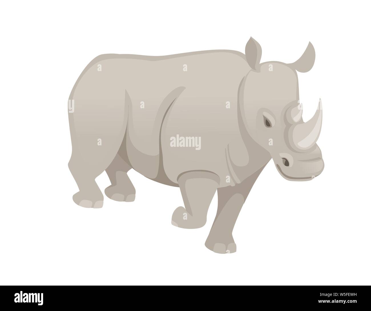 Rhinocéros africains cartoon animal marche télévision design vector illustration isolé sur fond blanc. Illustration de Vecteur