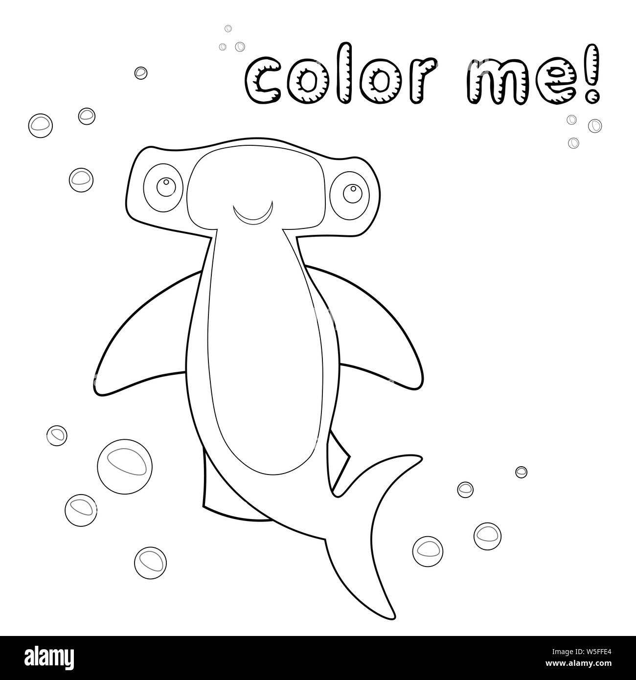 Jeu pour Enfants. Contours requin marteau. Page à colorier. Requin-marteau noir et blanc personnage. Vector illustration isolé sur blanc retour Illustration de Vecteur