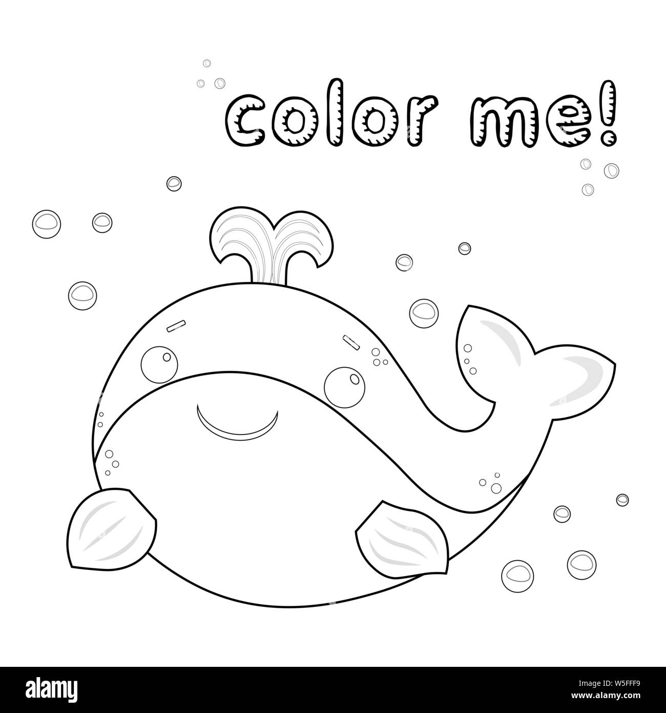 Jeu pour Enfants. Contours baleine. Page à colorier. Baleines noir et blanc personnage. Vector illustration isolé sur fond blanc d'animaux marins. Illustration de Vecteur