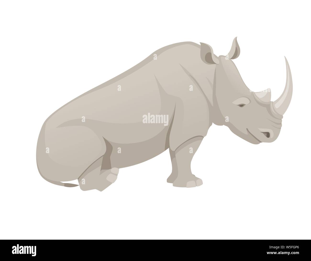 Rhinocéros africains assis sur le terrain Vue de côté cartoon animal télévision design vector illustration isolé sur fond blanc. Illustration de Vecteur