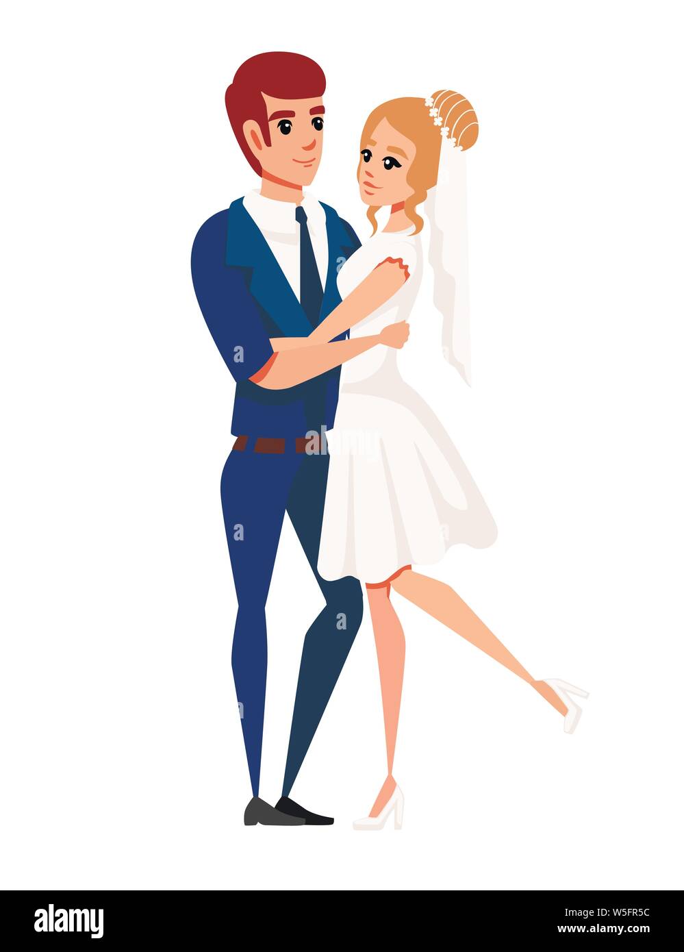 L'homme et de la femme en mariage amour hugging couple cartoon character design télévision vector illustration sur fond blanc. Illustration de Vecteur