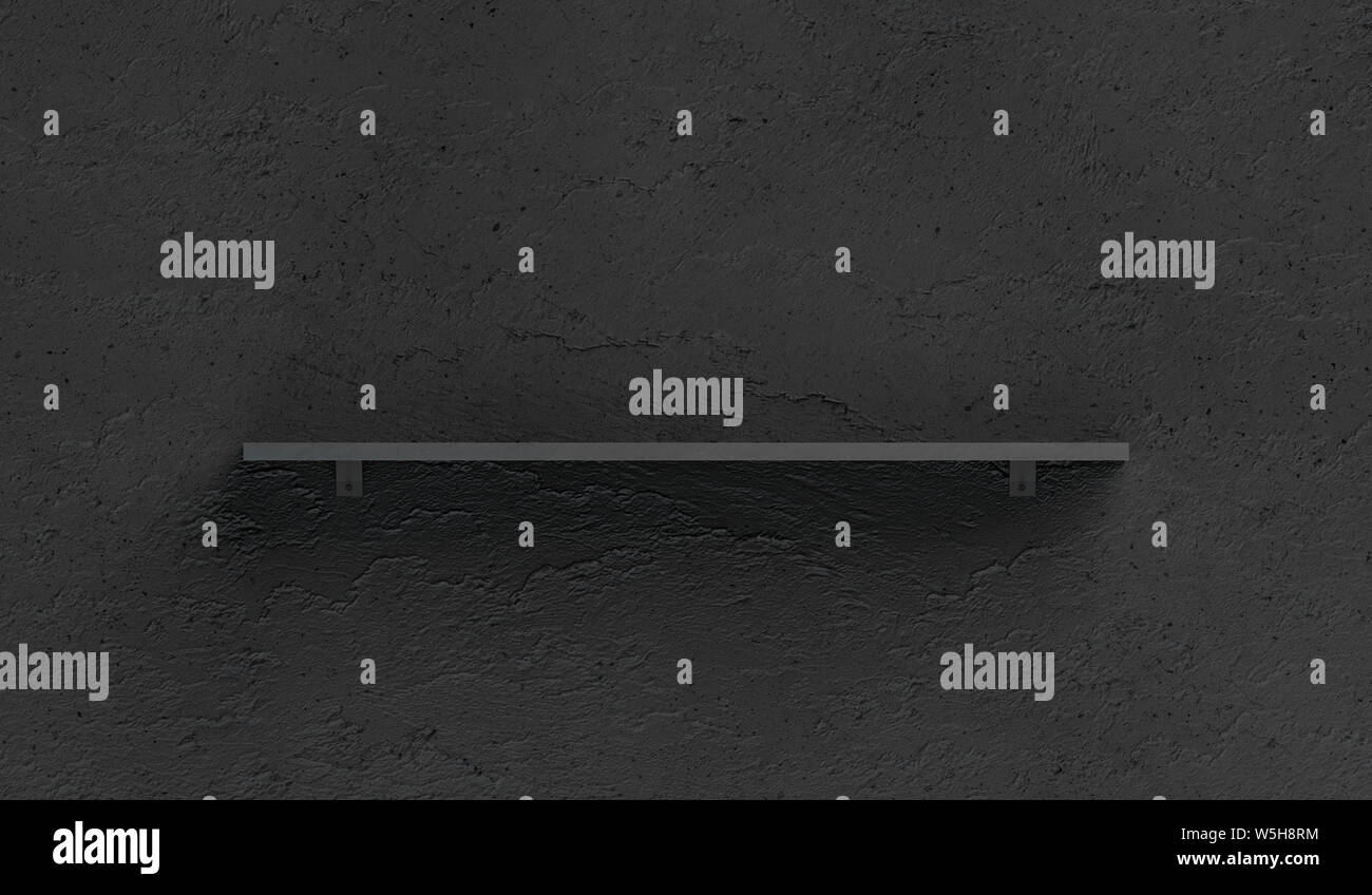 Black book vierge maquette plateau monté sur mur texturé, rendu 3d. Vide étagères décoratives maquette, vue de face. Plank claire pour l'exposition ou pre Banque D'Images