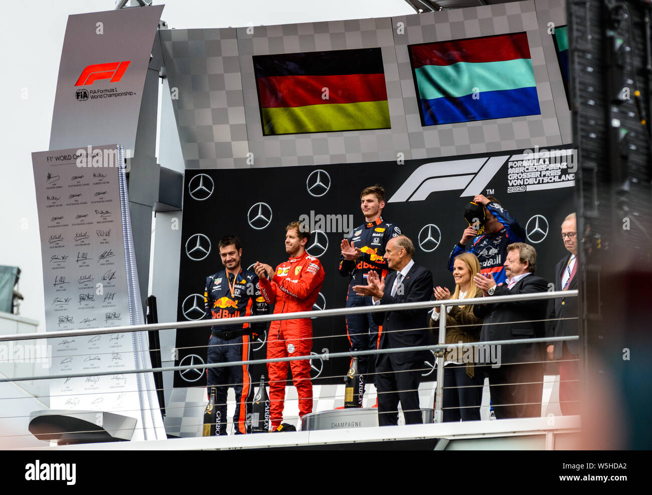 La Formule 1 GP d'Allemagne à Hockenheim 28 juillet 2019 Pilote : Podium.  Max Verstappen vainqueur, Sebastian Vettel, Daniil Kvyat Photo Stock - Alamy