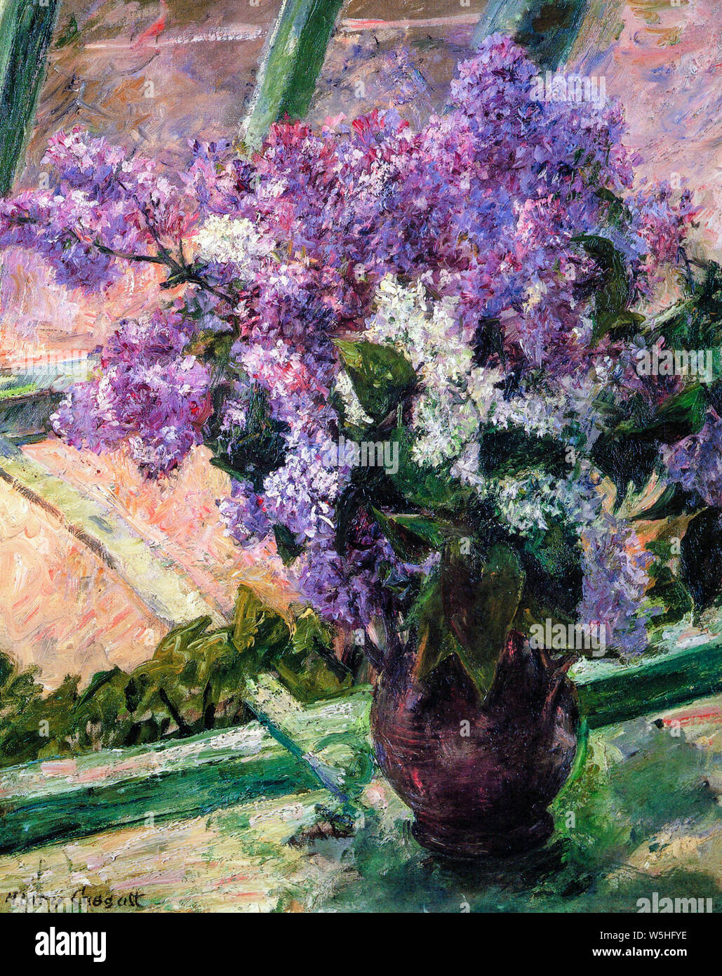 Mary Cassatt, lilas, dans une fenêtre, still life peinture, 1880 Banque D'Images