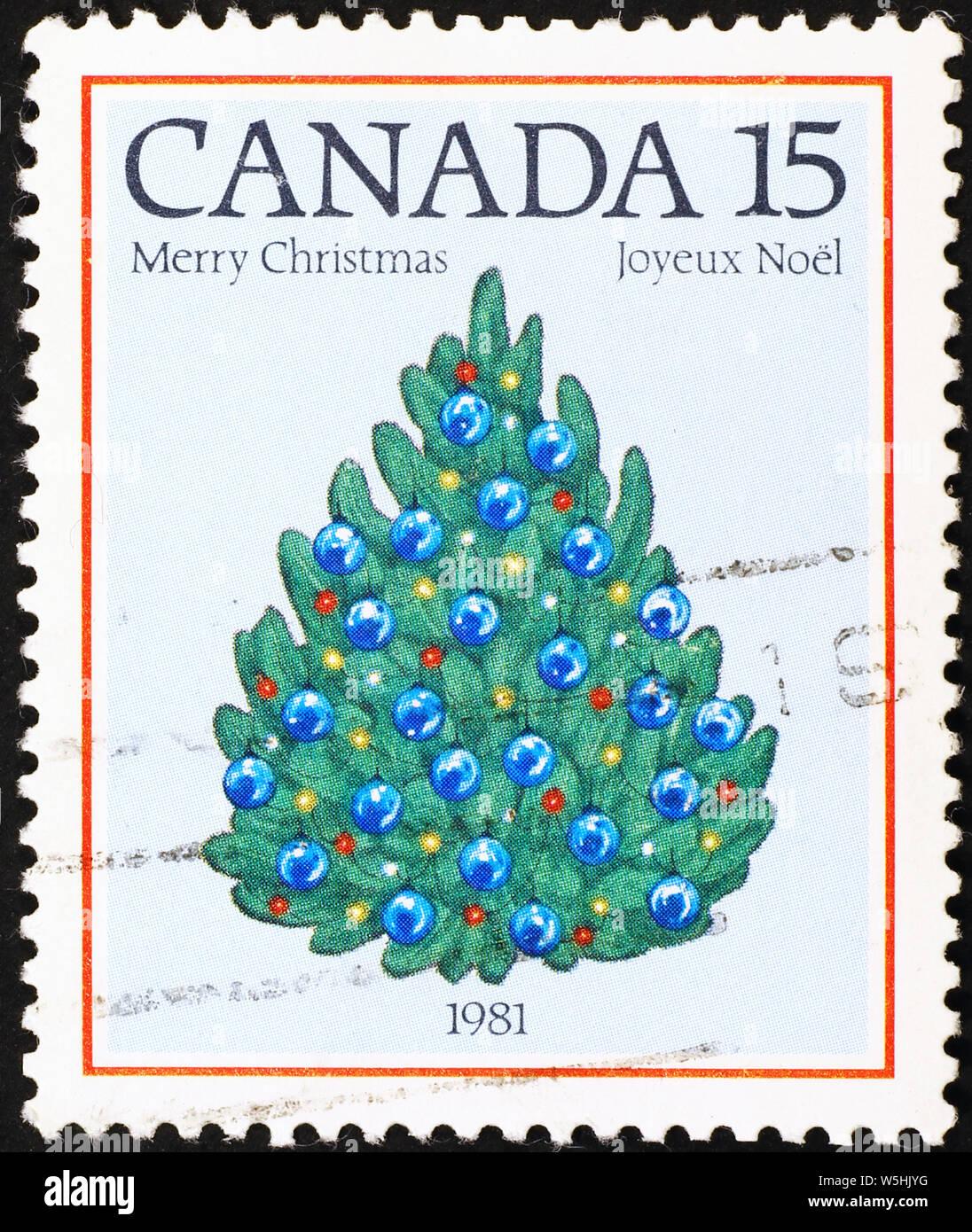 Timbre-poste canadien avec l'arbre de Noël Banque D'Images