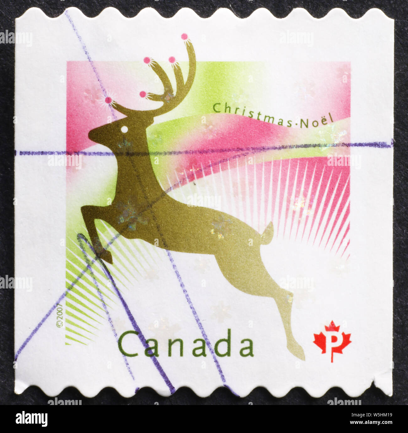 Cerf stylisé sur les timbres de Noël Banque D'Images