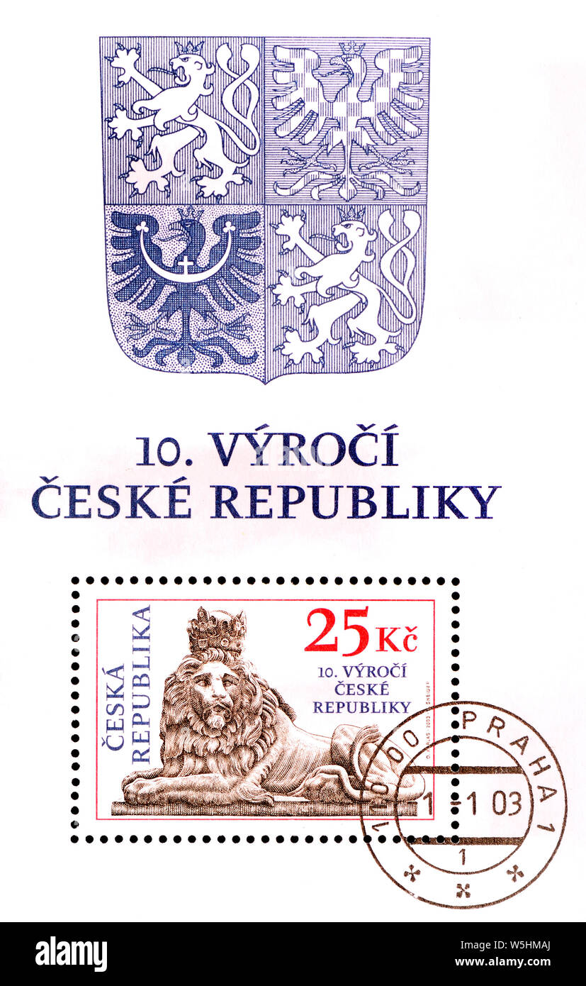 République tchèque-feuilles de timbres-poste (2003) : 10e anniversaire de la République tchèque Banque D'Images