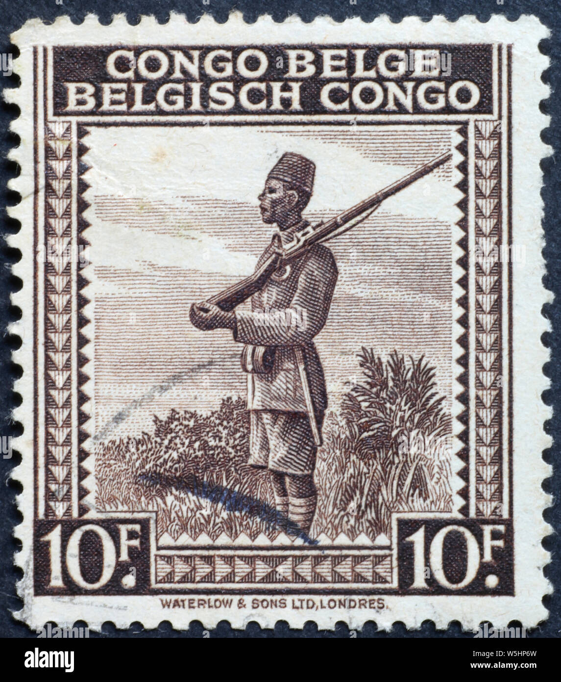 Ancien soldat en timbres-poste du Congo Belge Banque D'Images