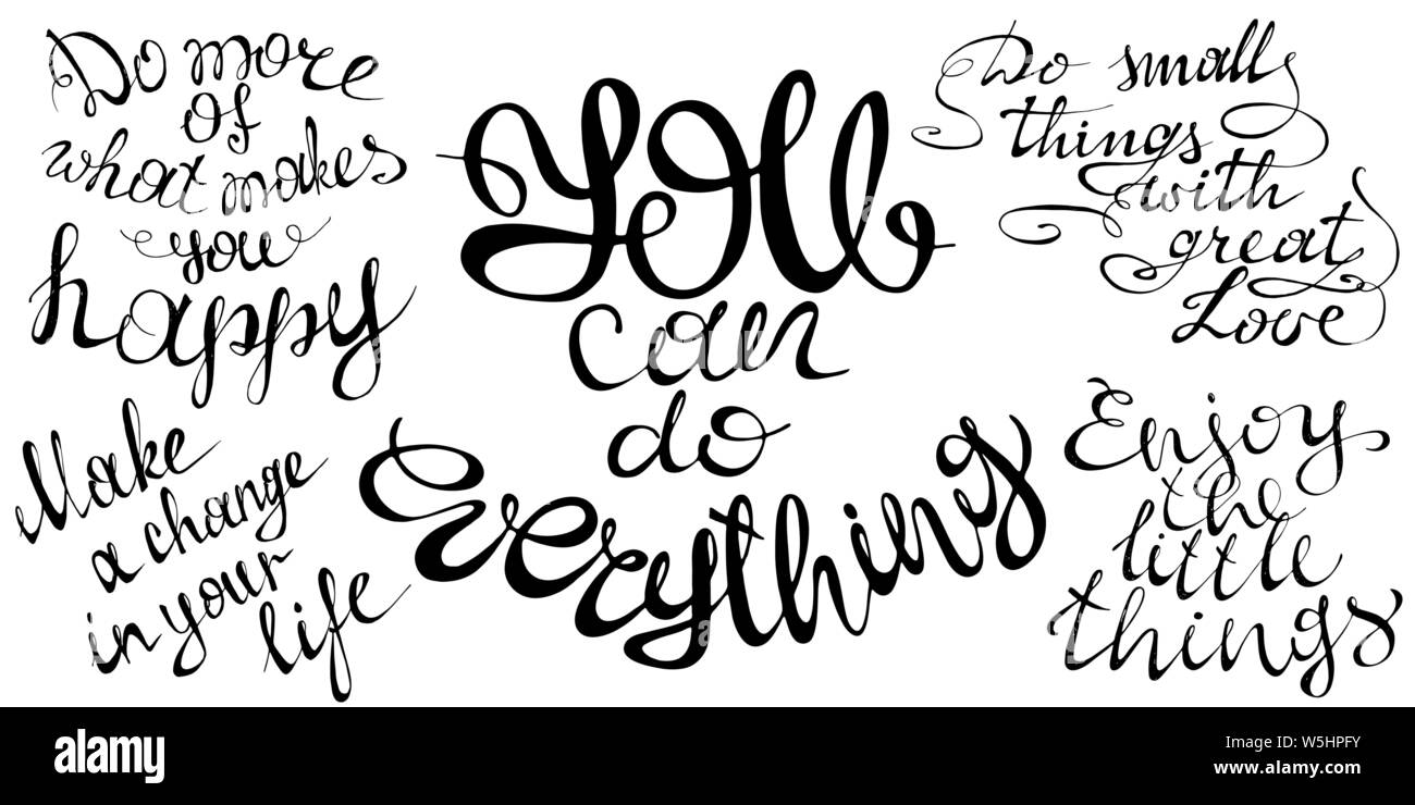 Motivation de prix. Ensemble avec des phrases inspirantes dessiné à la main. Lettrage conceptuel, la calligraphie. Lettre de Motivation Illustration de Vecteur