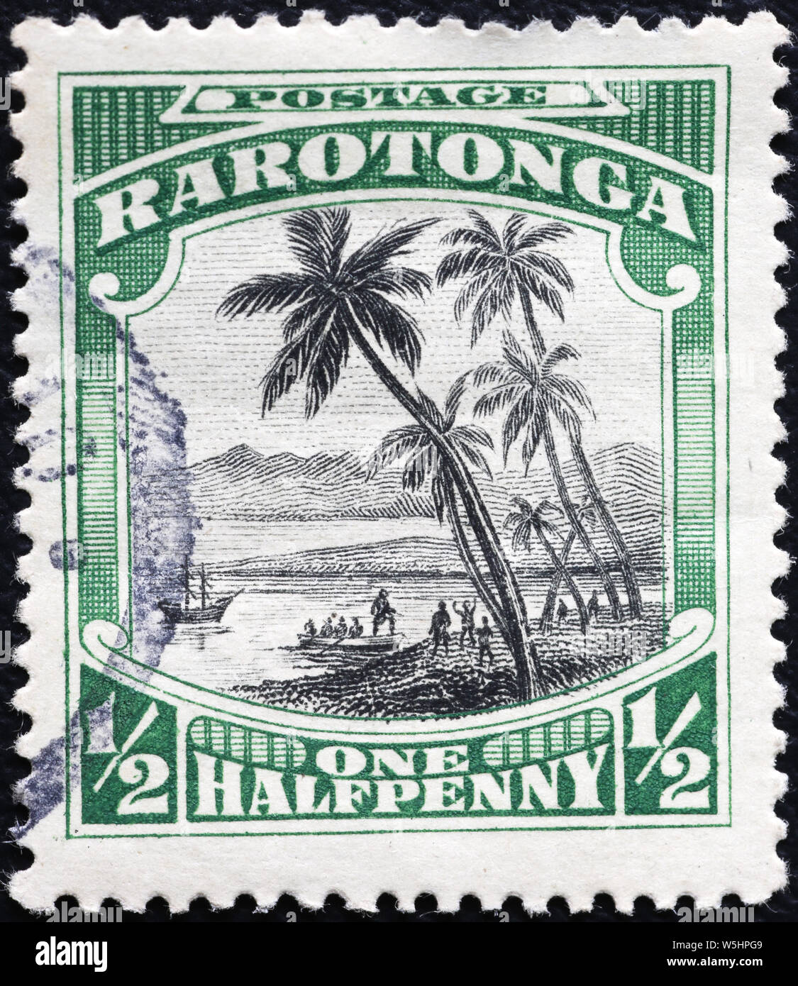 L'île tropicale du Pacifique sur timbre vintage Banque D'Images