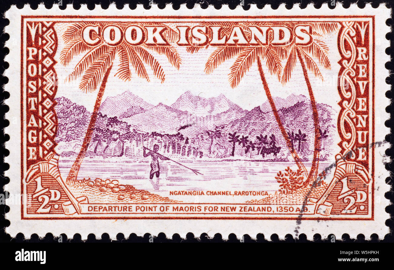 Ancien beau timbre-poste des Îles Cook Banque D'Images