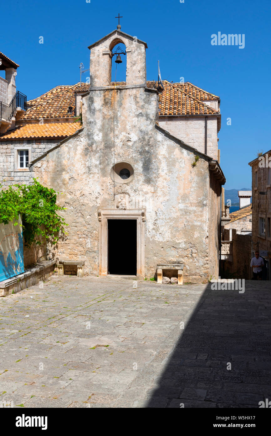 La ville fortifiée de Korcula, l''île de Korcula, Dubrovnik, Croatie Banque D'Images