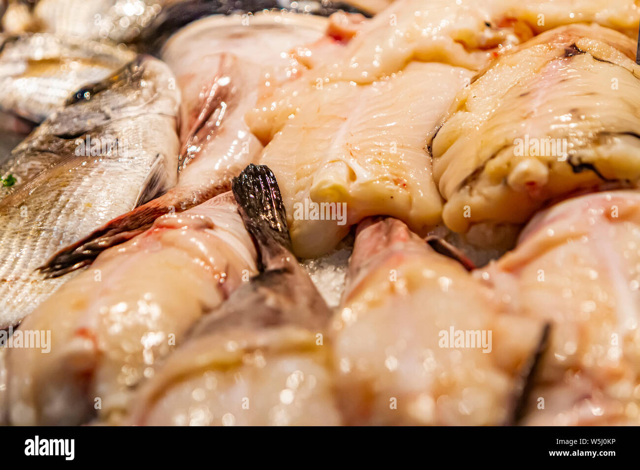 La baudroie (Lophius piscatorius frais) sur le marché Banque D'Images