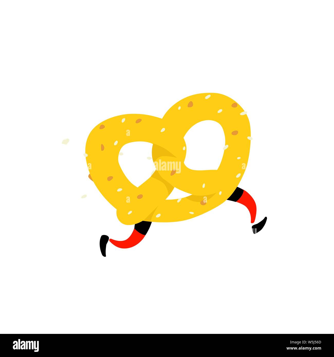 Illustration d'un bagel. L'exécution des bretzels. Vecteur. Caractère croustillant avec les jambes. Icône pour le site. Signe, logo pour le magasin. Frais de livraison Illustration de Vecteur