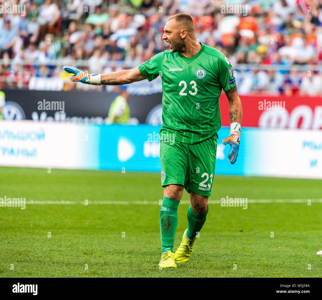 Saransk, Russie - 8 juin 2019. L'équipe nationale de football de Saint-marin gardien Elia Benedettini pendant l'UEFA Euro 2020 match de qualification contre la Russie San Banque D'Images