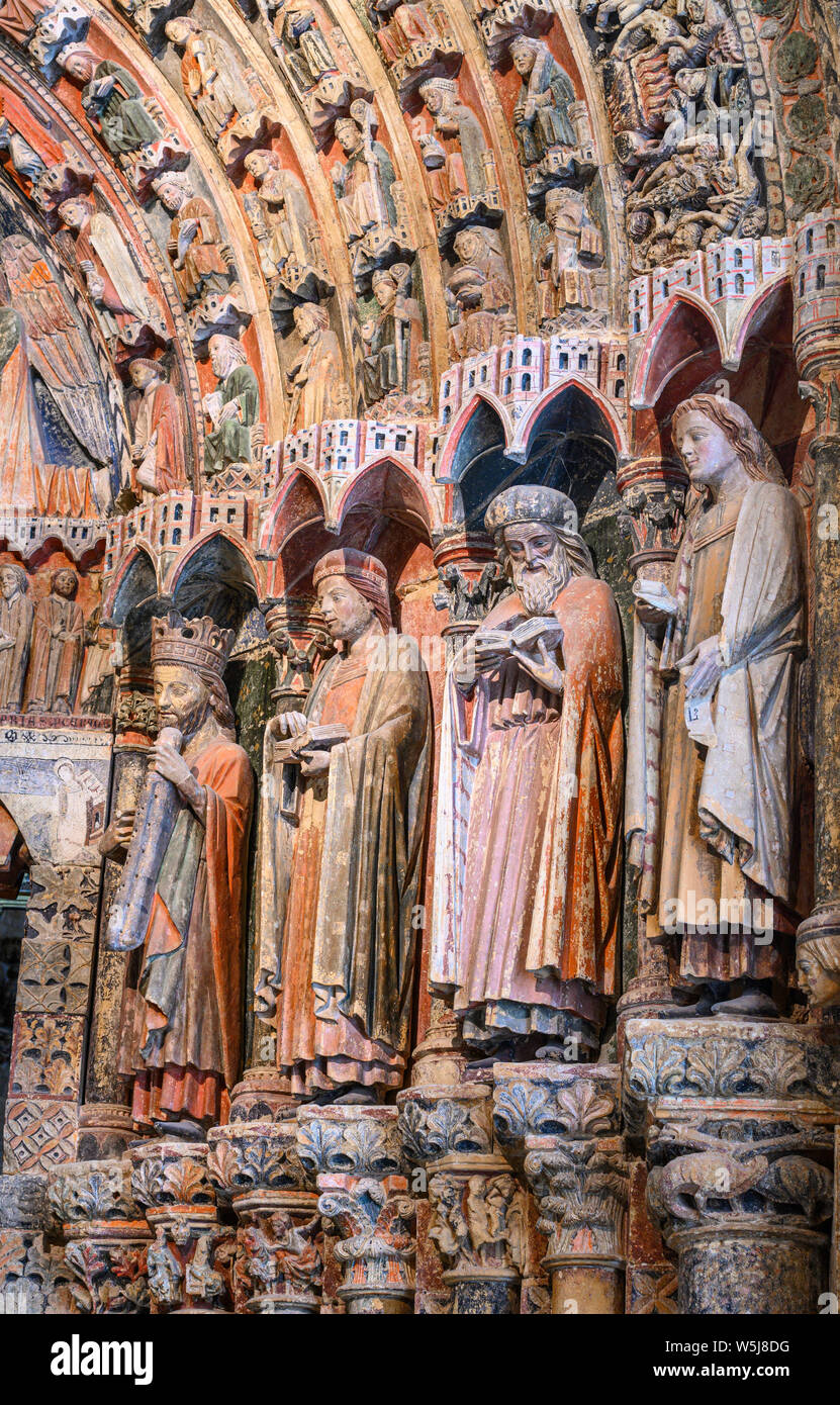 Le 13ème siècle, polychrome, Pórtico de la Majestad, Majesy portique, dans l'église collégiale de Santa María la Mayor, Toro, Zamora Province, Castill Banque D'Images