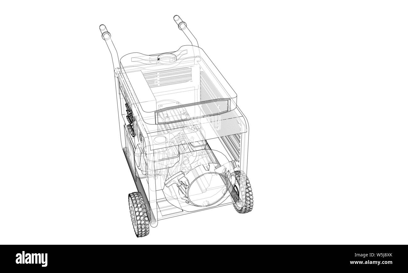 Générateur à essence portable contour vector. Style fil de fer. Les couches de lignes visibles et invisibles. 3D illustration Illustration de Vecteur