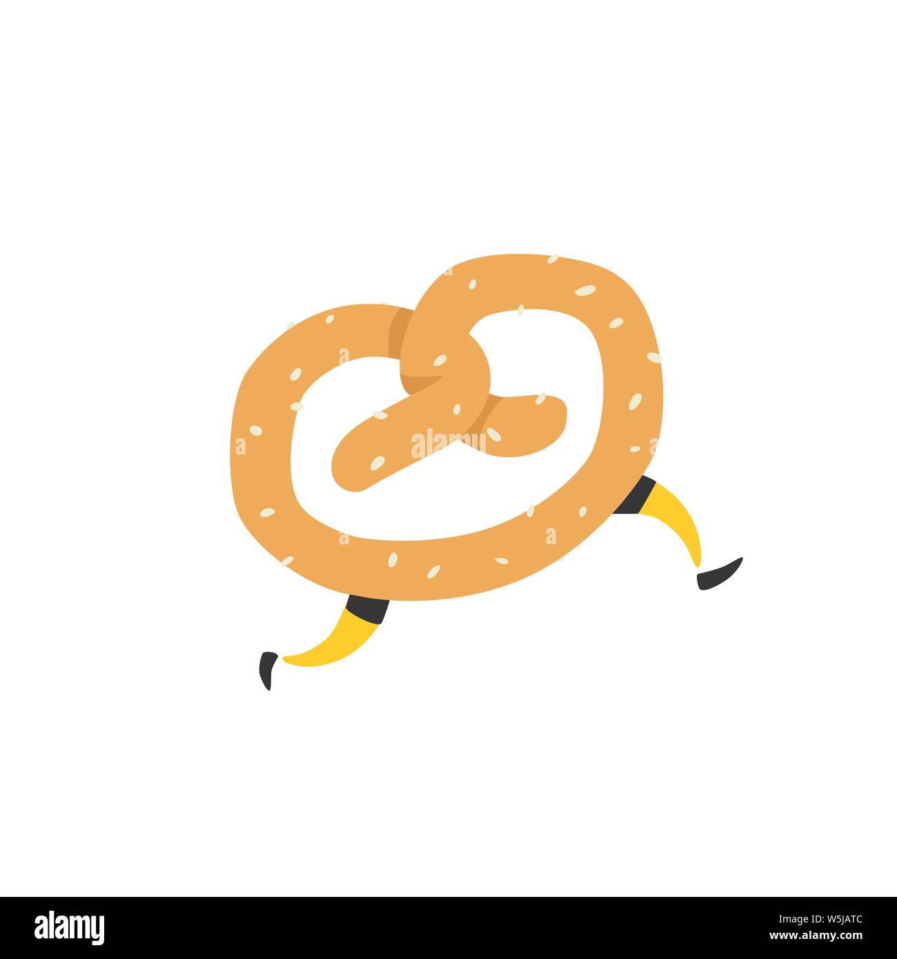 Illustration d'un bagel. L'exécution des bretzels. Vecteur. Caractère croustillant avec les jambes. Icône pour le site. Signe, logo pour le magasin. Frais de livraison Illustration de Vecteur