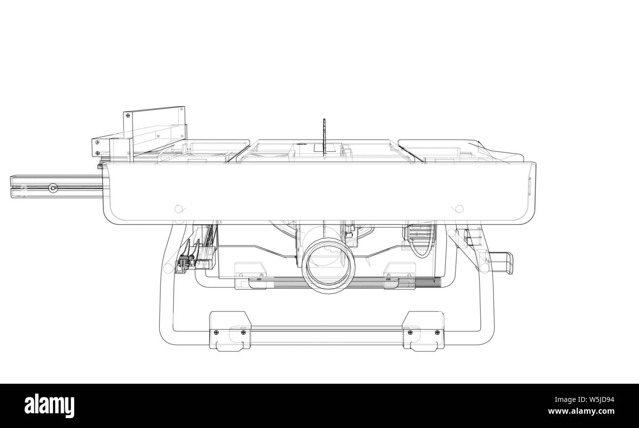 Décrire le tableau a vu pour le travail du bois. Style fil de fer. Les couches de lignes visibles et invisibles. 3D illustration Illustration de Vecteur