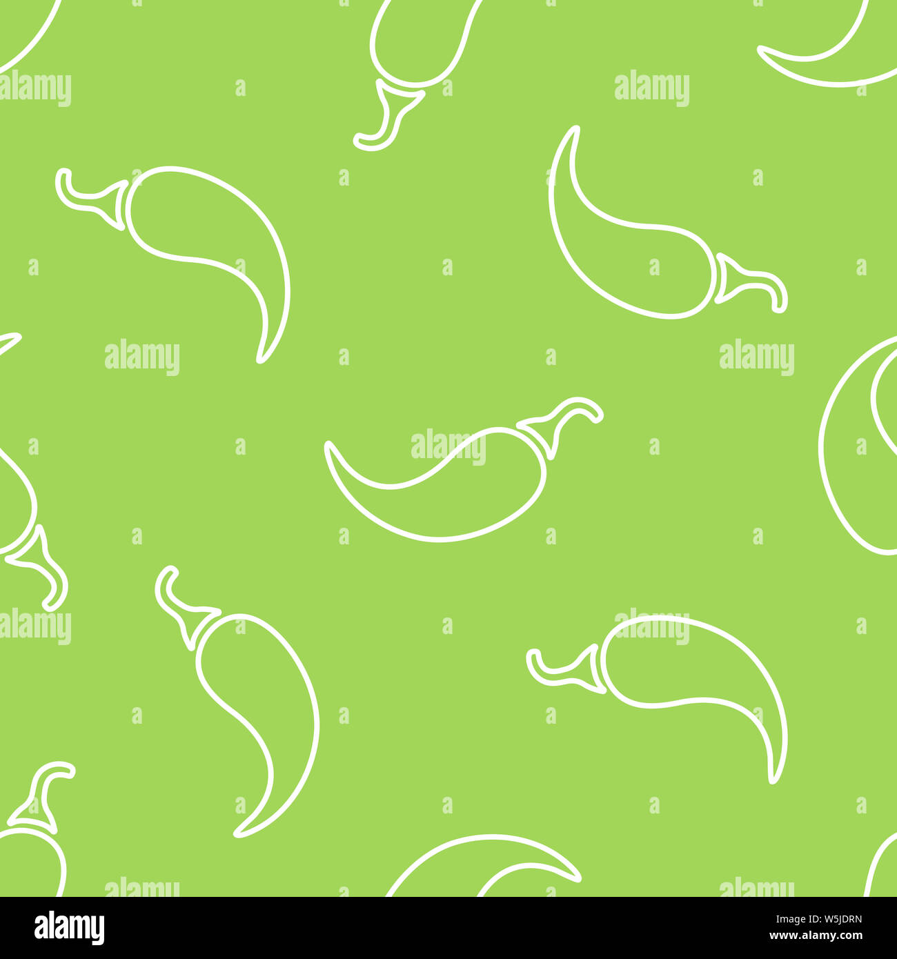 Chili Pepper seamless pattern ligne légumes télévision illustration. Modèle d'aliments frais dans les couleurs blanc et vert avec silhouette de légumes piment végétarien sain pour l'élément transparent menu contextuel Banque D'Images