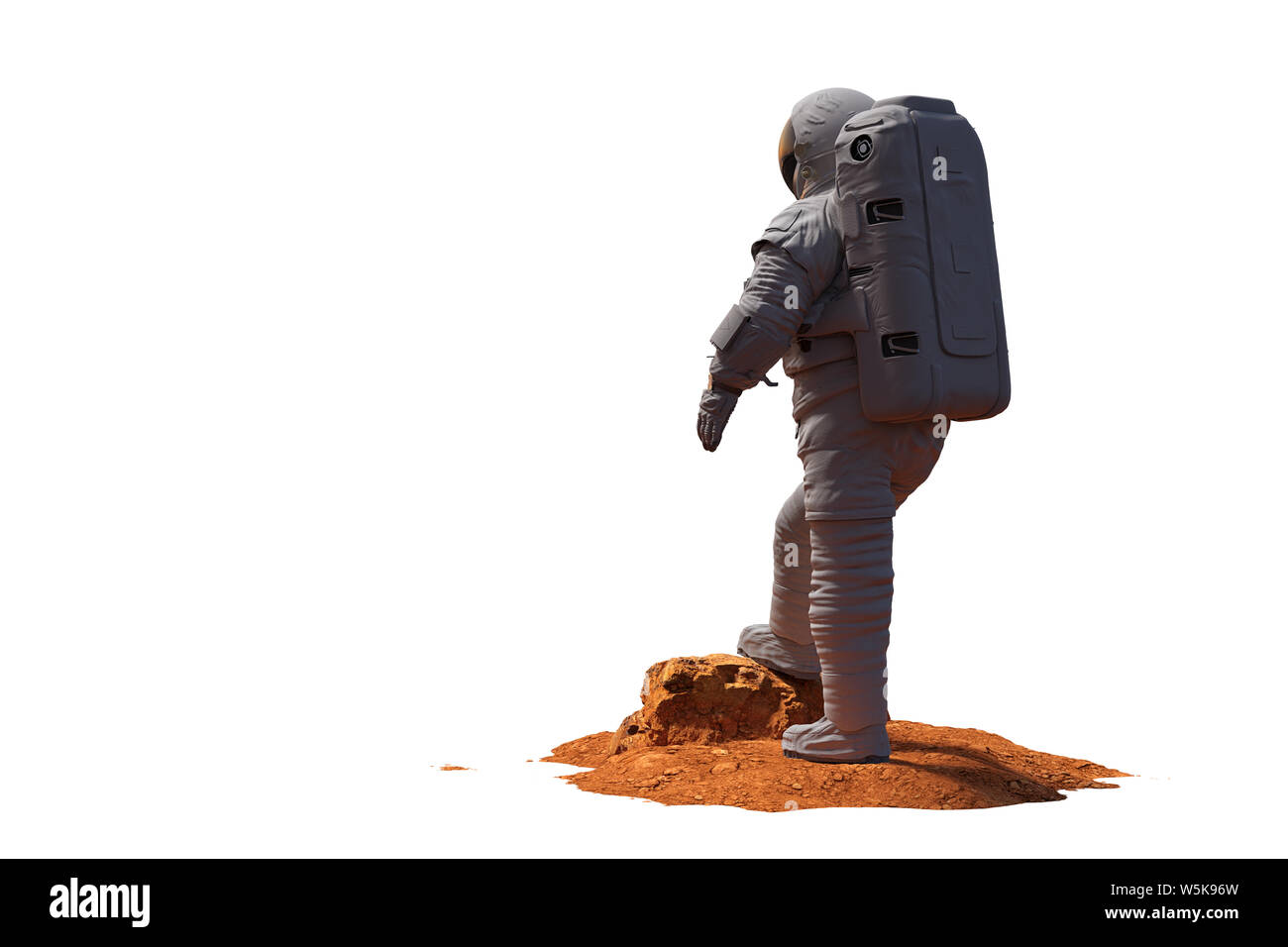 Astronaute sur la planète Mars, isolé sur fond blanc (science) rendu 3D Banque D'Images
