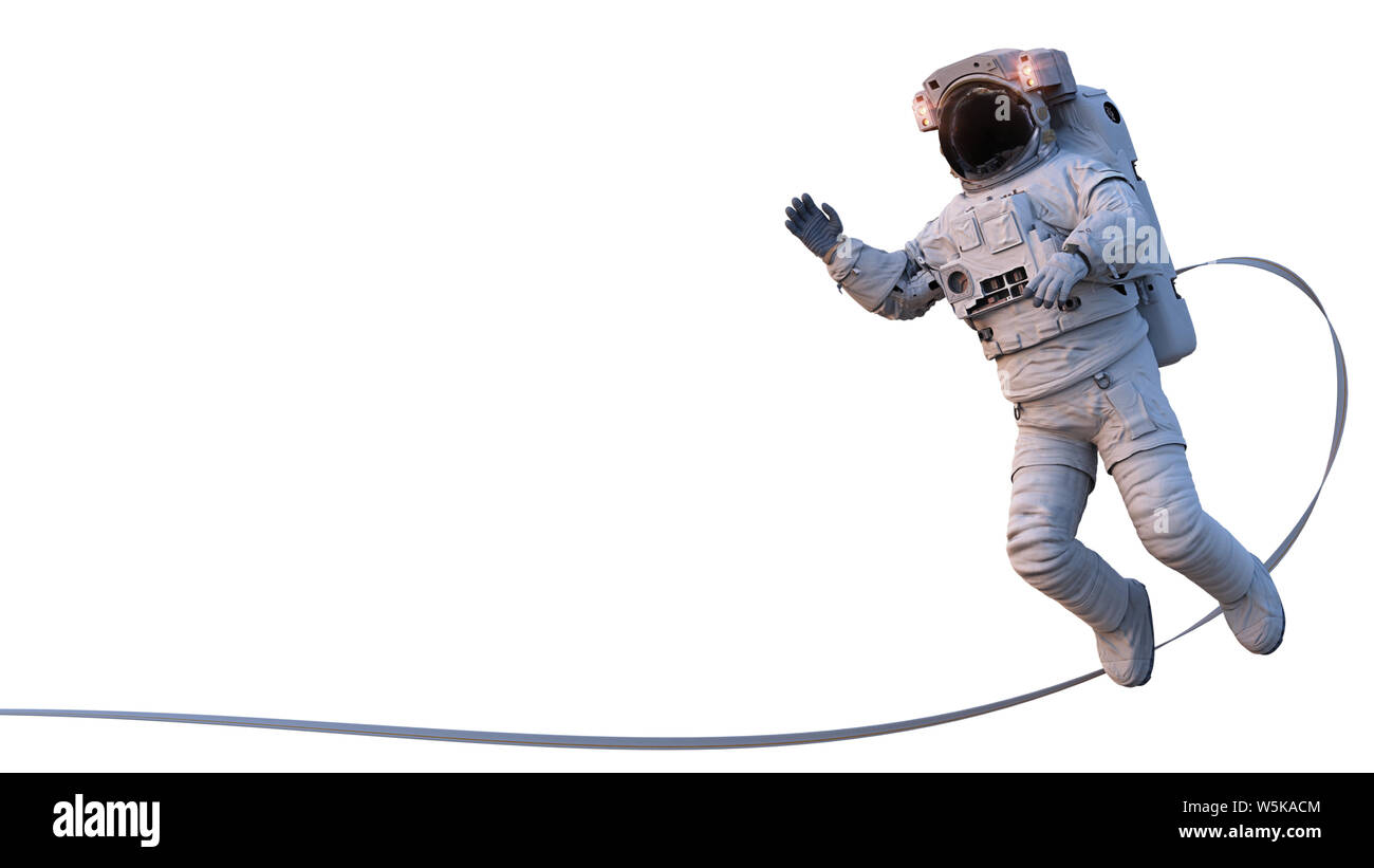 La sécurité de l'astronaute avec sangle d'onduler, isolé sur fond blanc Banque D'Images