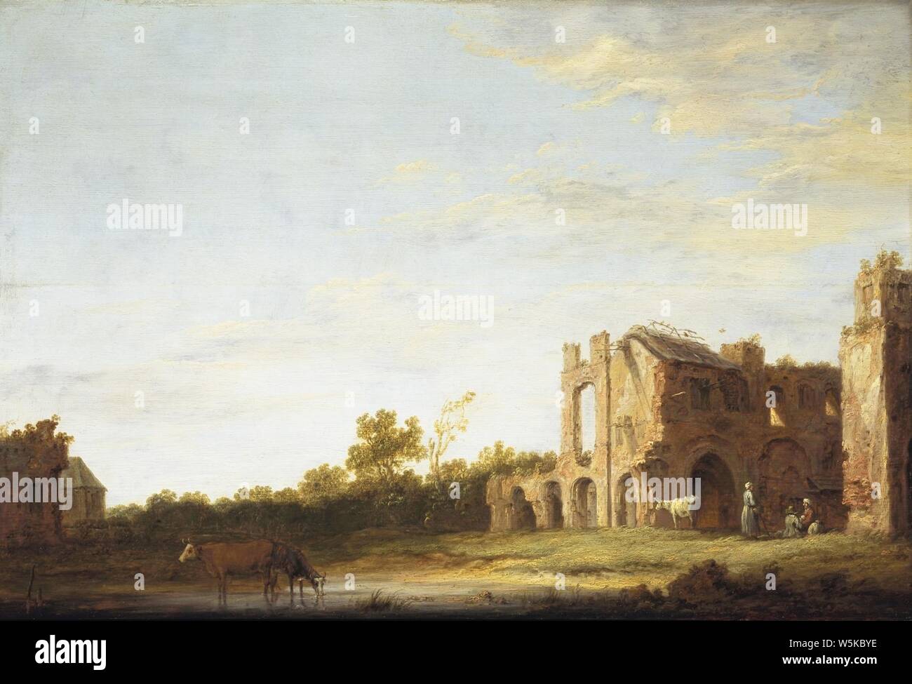 Aelbert Cuyp - paysage avec les ruines de l'abbaye de Rijnsburg. Banque D'Images