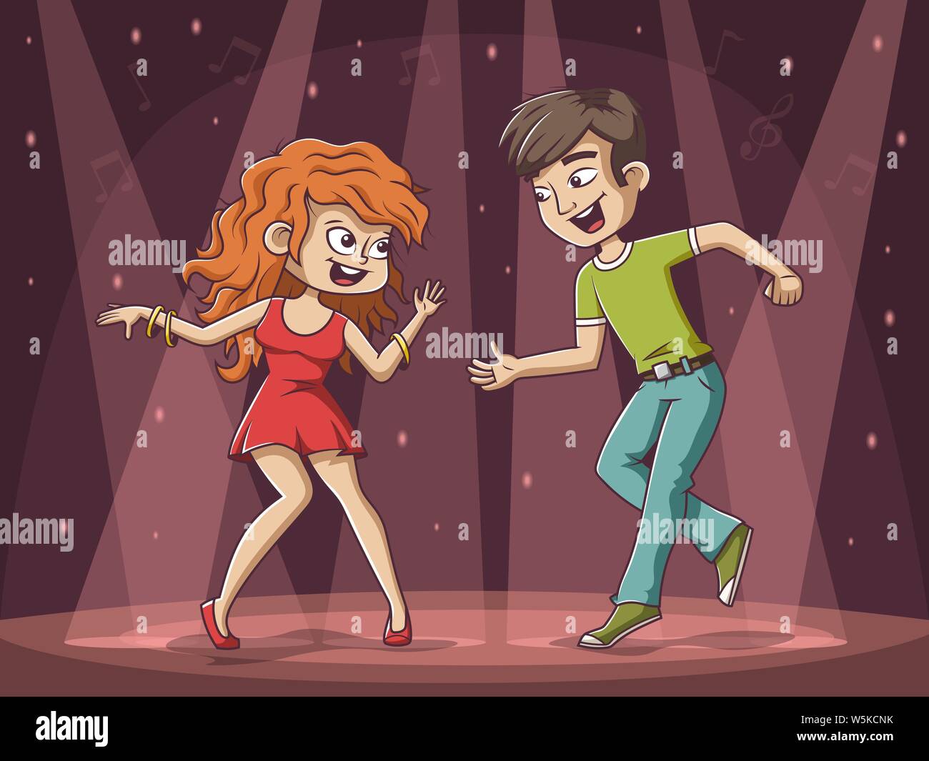 L'homme et la femme danse, personnages de dessins animés. Hand drawn vector illustration. Illustration de Vecteur
