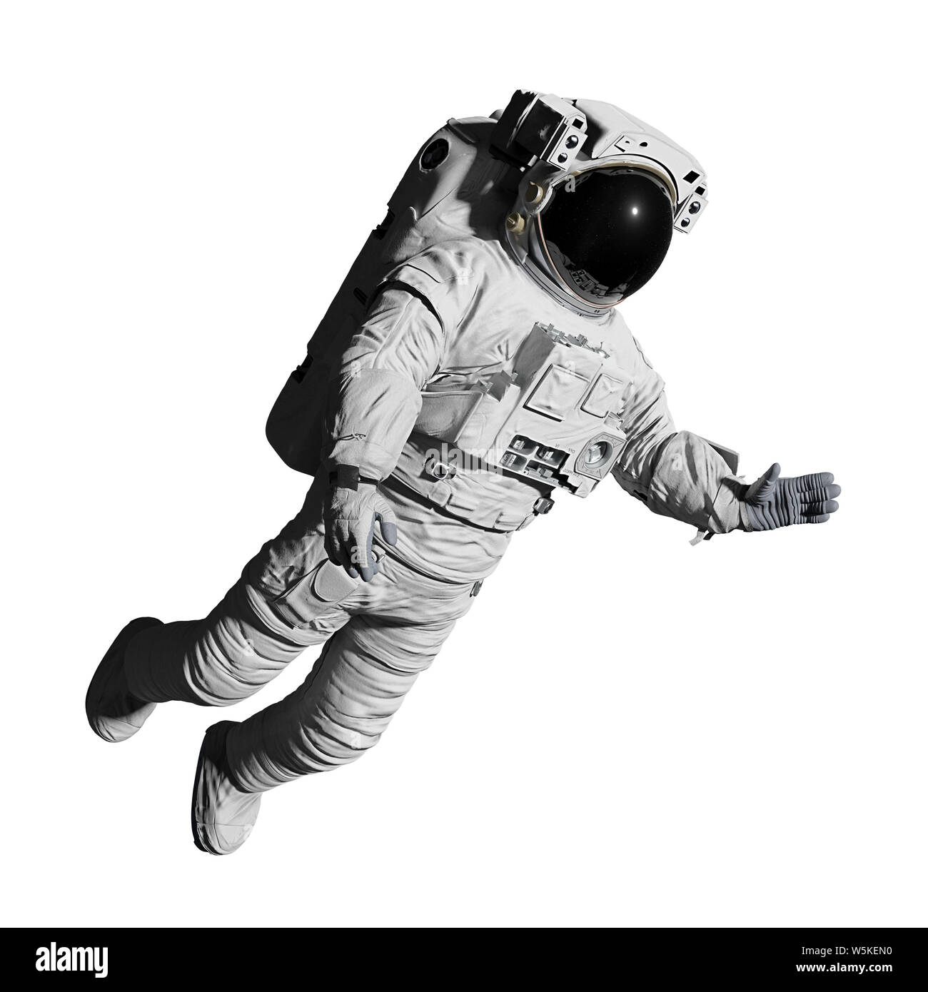 Au cours de l'astronaute dans l'espace, isolé sur fond blanc Banque D'Images
