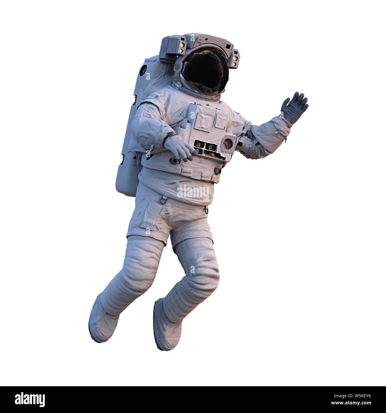 Brandissant des astronautes dans l'espace de marche, isolé sur fond blanc Banque D'Images